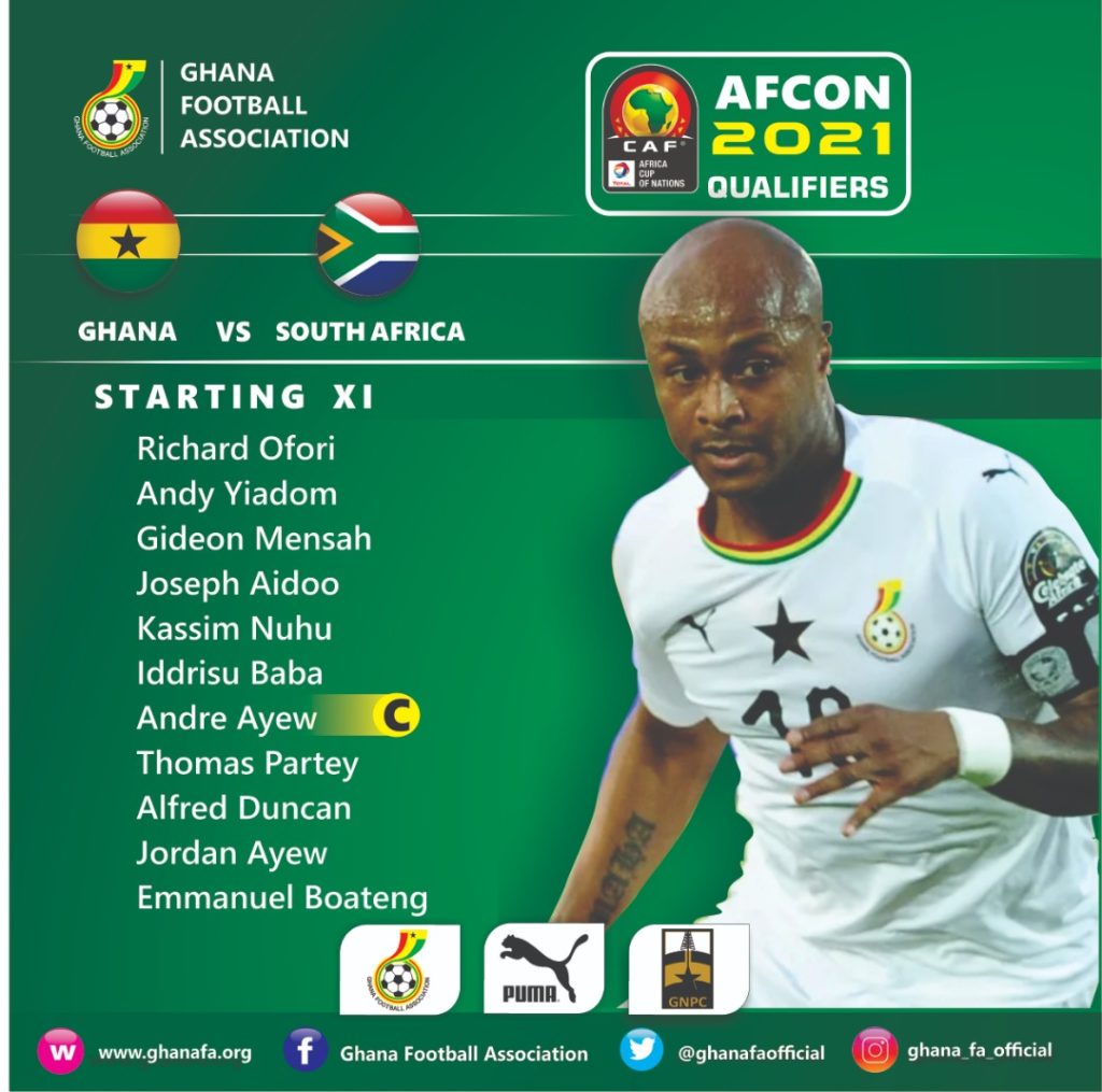 AFCON 2021 Qualifiers: Ghana Black Stars starting lineup against South Africa