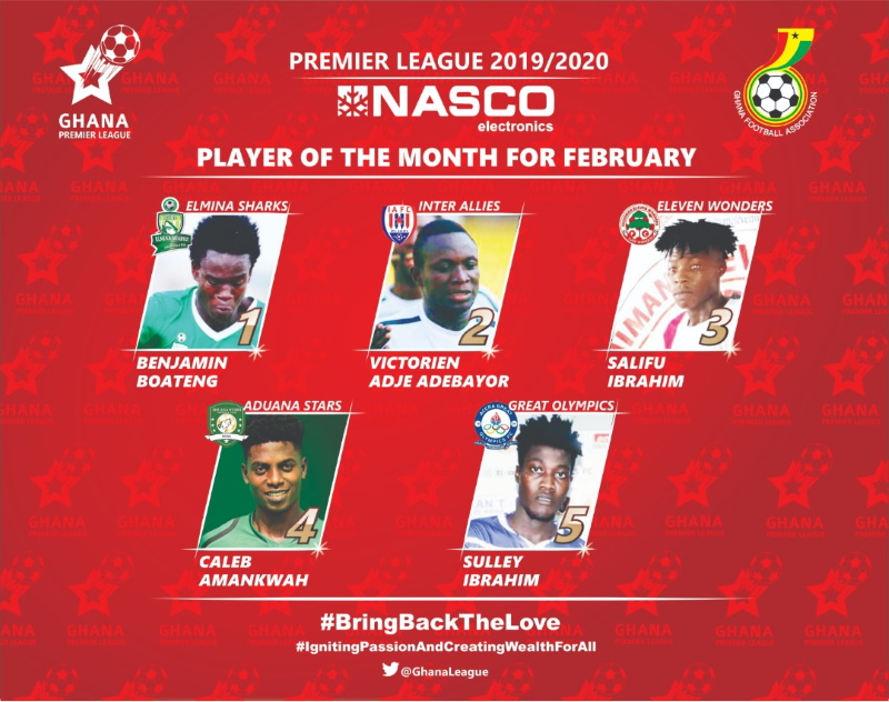Ghana Premier League: Check out the nominees for NASCO Player of the Month of February