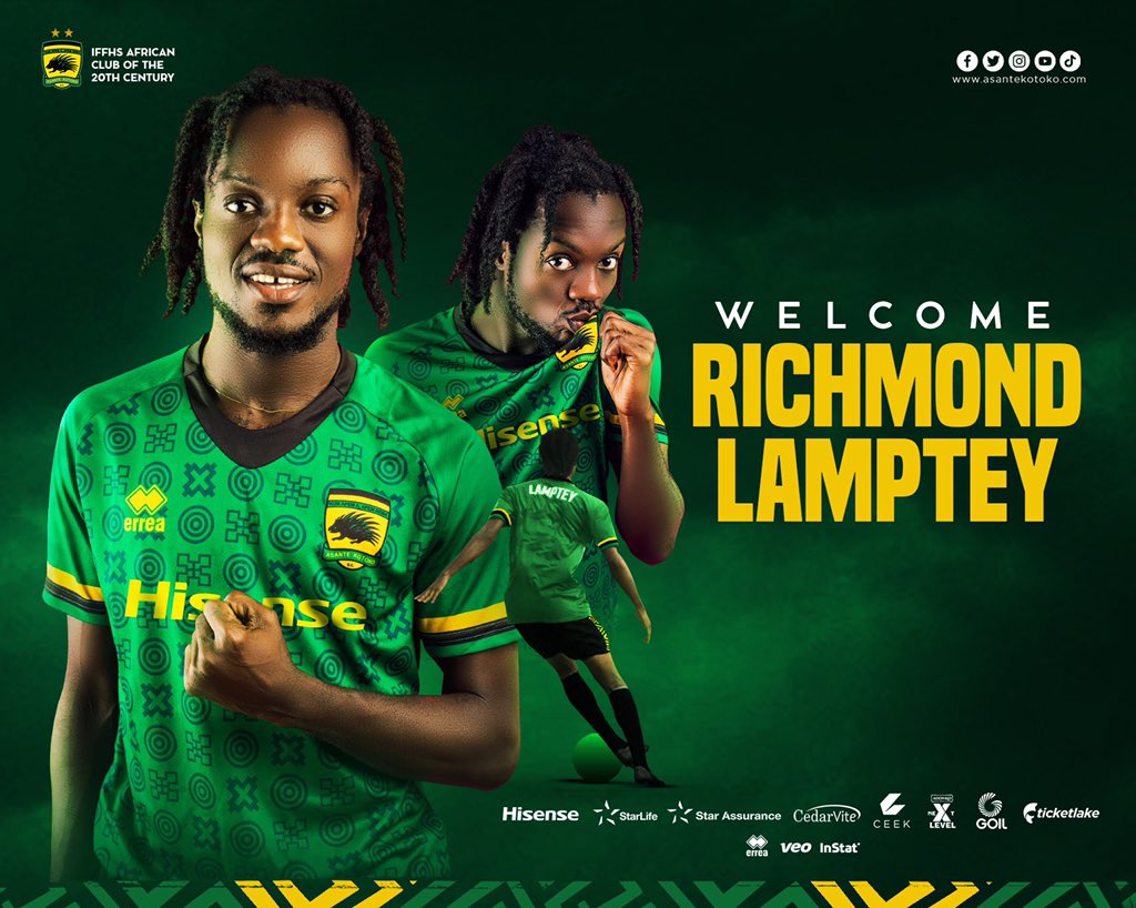OFFICIAL: Asante Kotoko announce signing of Richmond Lamptey from Inter Allies