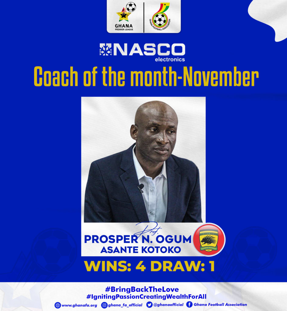 Prosper Narteh Ogum wins NASCO Coach of the Month – November