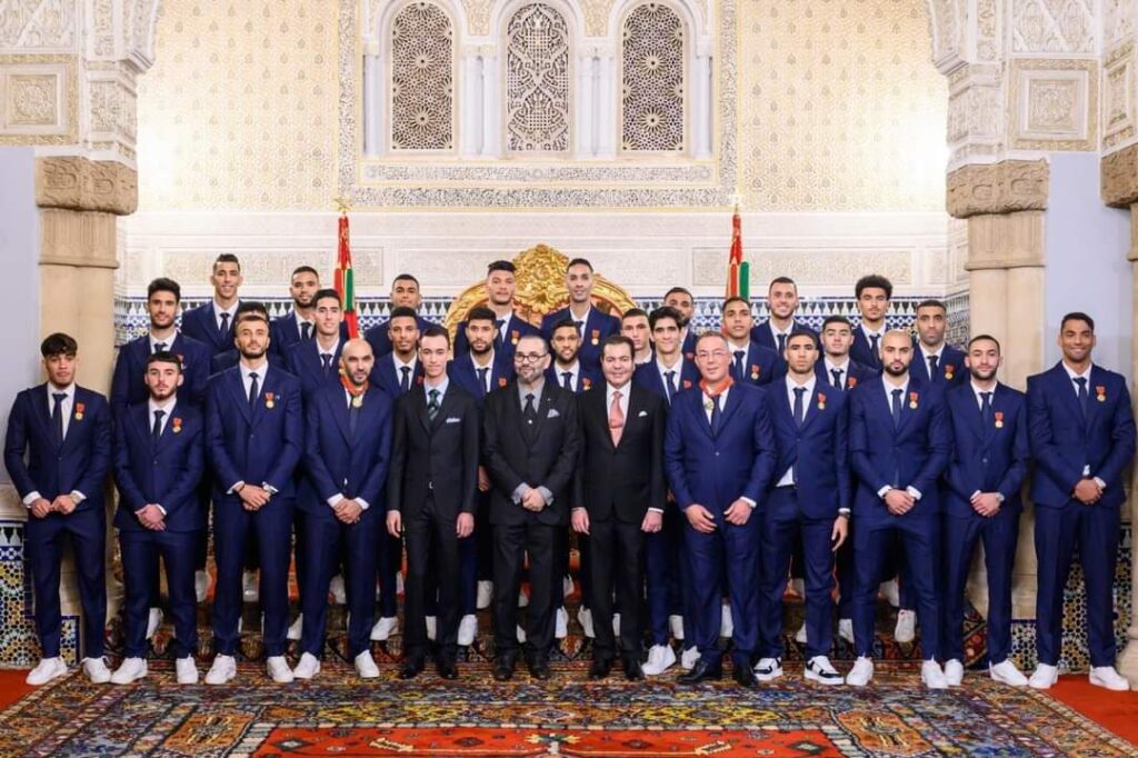 King of Morocco, Mohammed VI, honours members of the national team following their excellent performance at the FIFA World Cup