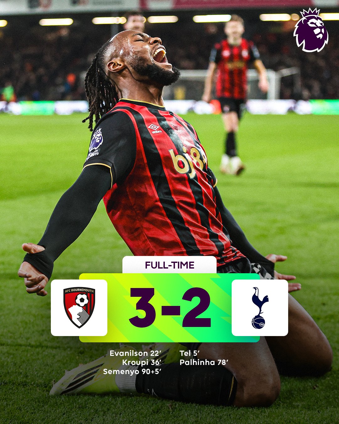 Semenyo Signs Off in Style with Stoppage-Time Winner as Bournemouth Beat Spurs • Sahara Football