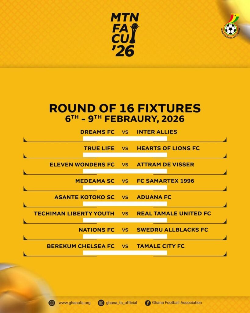 MTN FA Cup 2025/26: Round of 16 fixtures released